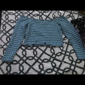 Wild fable plaid off the shoulder top